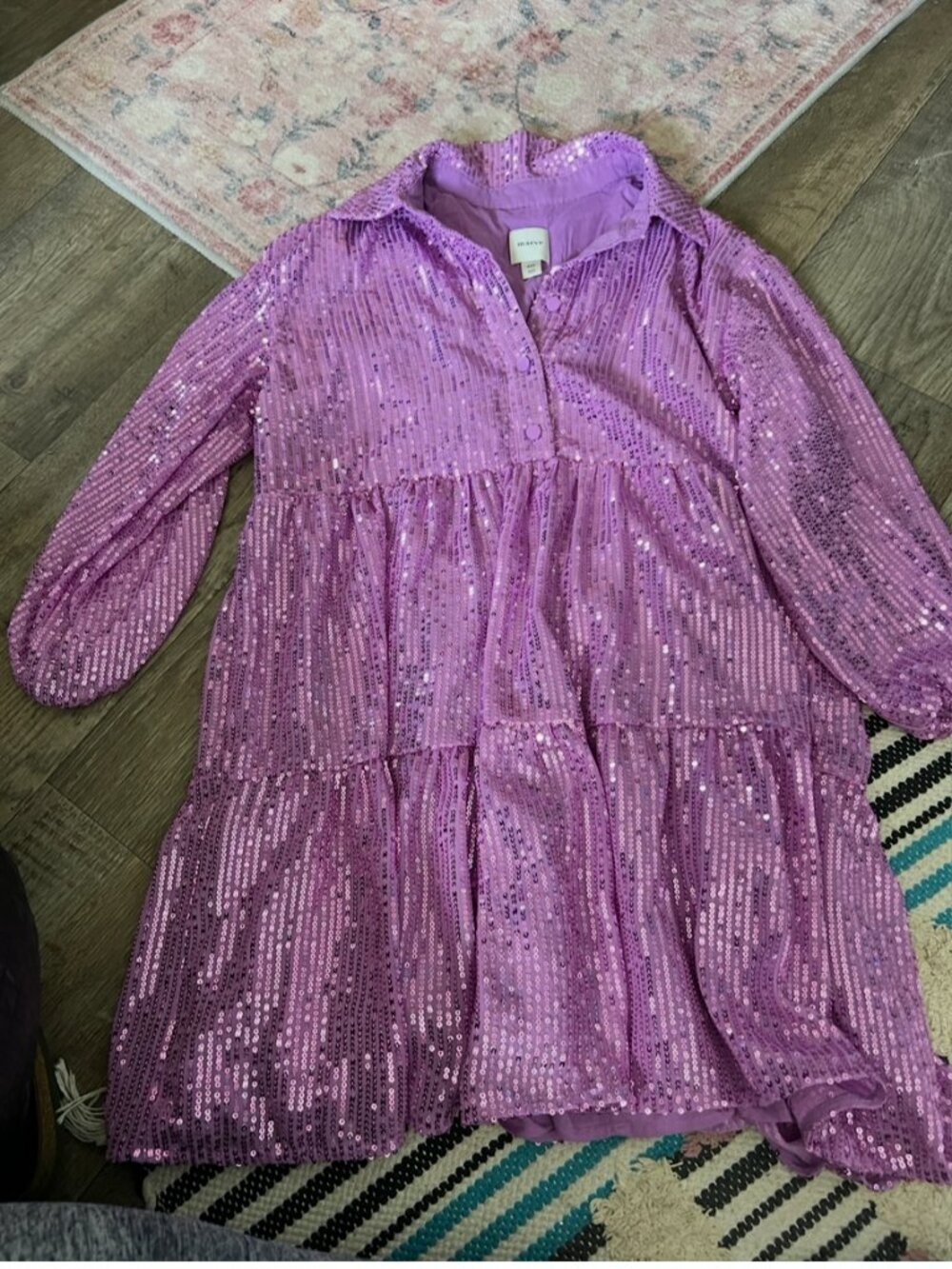 Maeve Bettina Tiered Shirt Dress: Sequin Mini size XSP - Picture 2 of 14